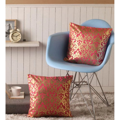 Pack Of_2 Cotton Printed Cushion Cover Sets (Red, Size: 16x16 In)