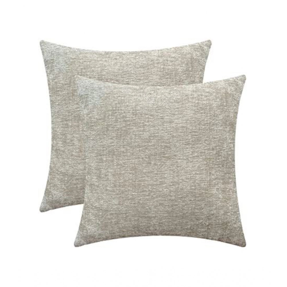 Pack Of_2 Chenille Checkered Cushion Covers (Cream Sand, Size: 16x16 In)