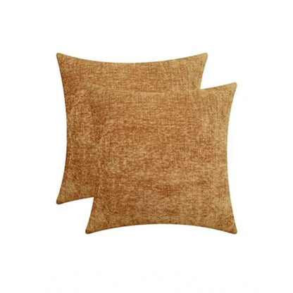 Pack Of_2 Chenille Checkered Cushion Covers (Mustard Yellow, Size: 16x16 In)