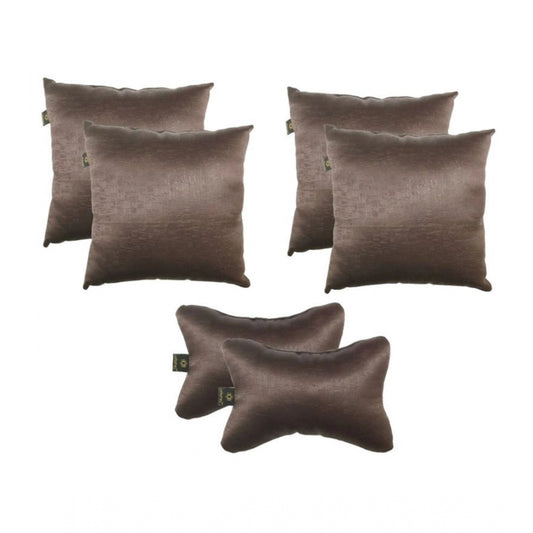 Pack Of_6 Polyester Solid Car Pillow Sets (Grey, Size: 12x12 In)