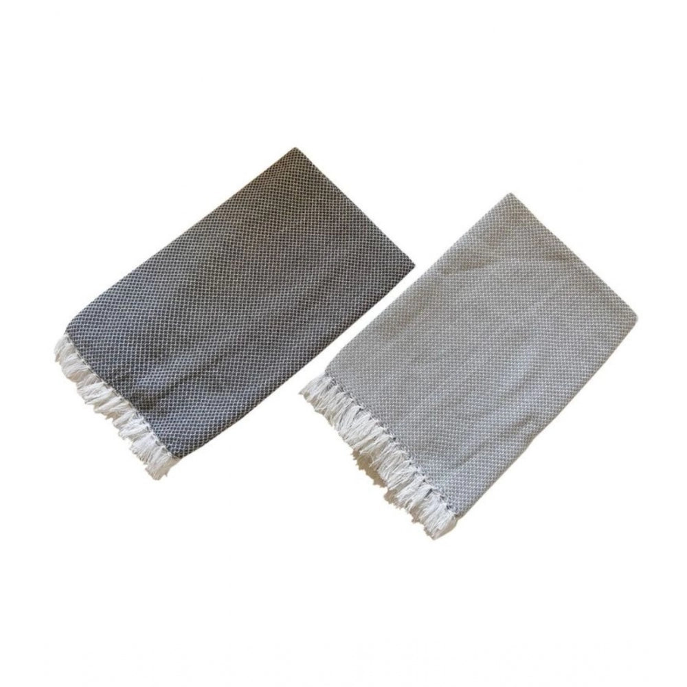 Pack Of_2 Cotton Checked  Bath Towels (Grey, Size: 28x59 In)