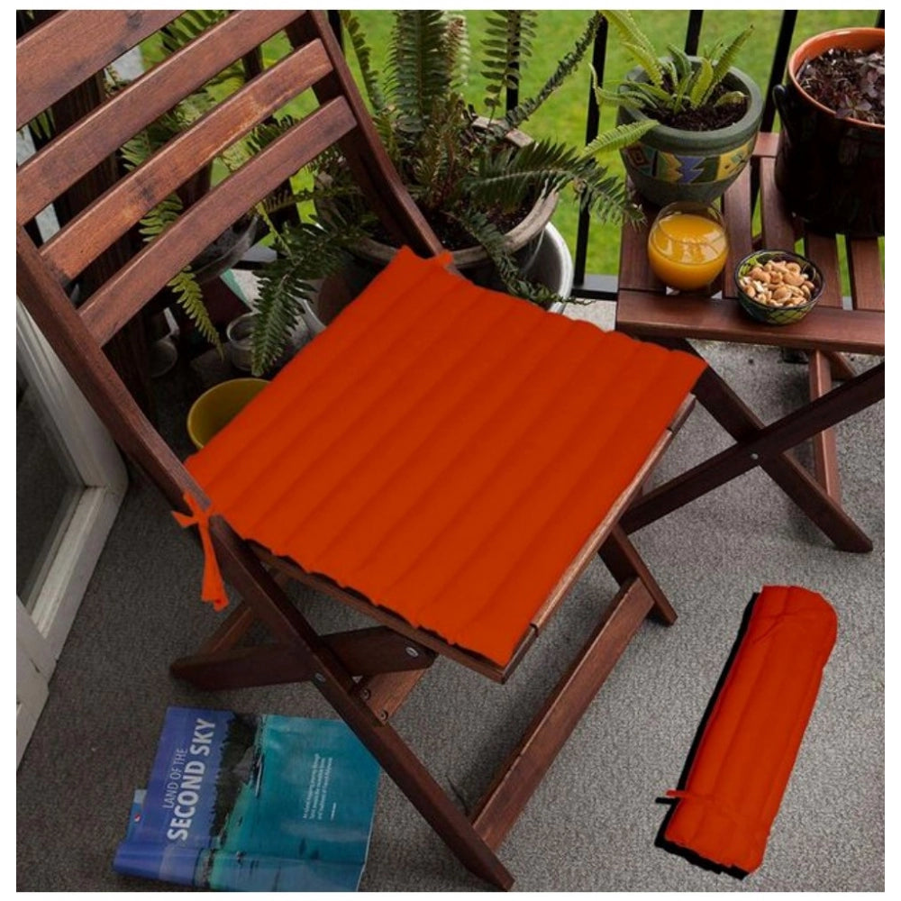 Cotton Blended Solid Chair Cushions (Orange, Size: 16x16 In)