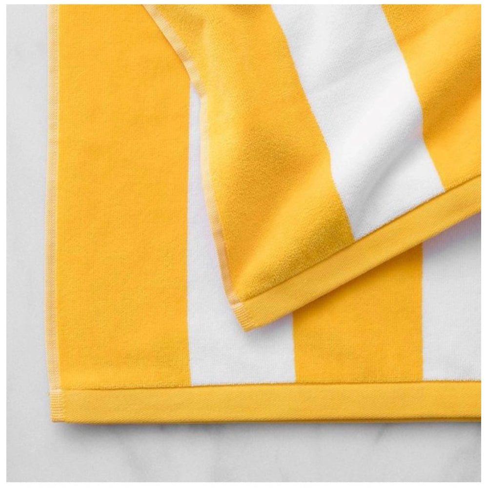 Cotton Solid Bath Towels (Yellow &amp; White, Size: 36x71 In)