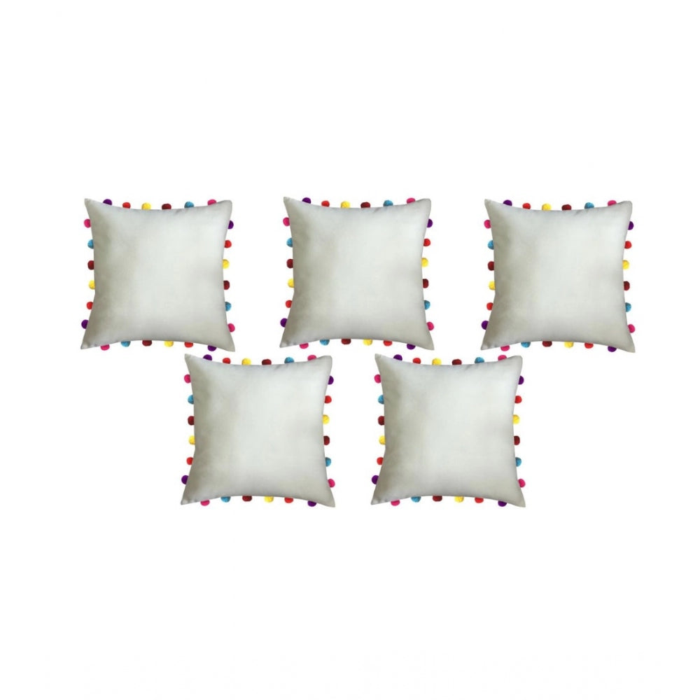 Cotton Solid Pom Pom Cushion Covers (Off-white, Size: 18x18 In)