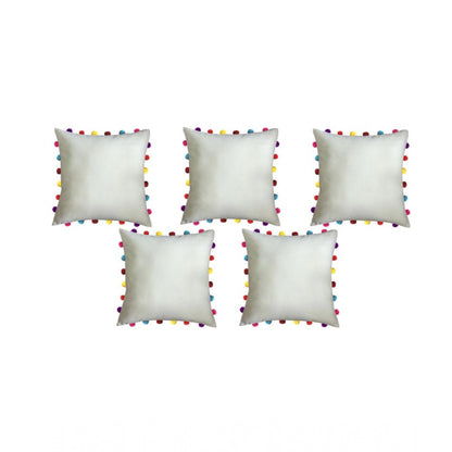 Cotton Solid Pom Pom Cushion Covers (Off-white, Size: 18x18 In)