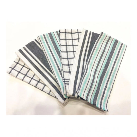 Pack Of_6 Cotton Checkered Kitchen Towel Sets (Grey, Size: 18x28 In)