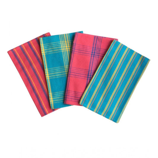 Pack Of_4 Cotton Checkered Kitchen Towel Sets (Multicolor, Size: 15x25 In)