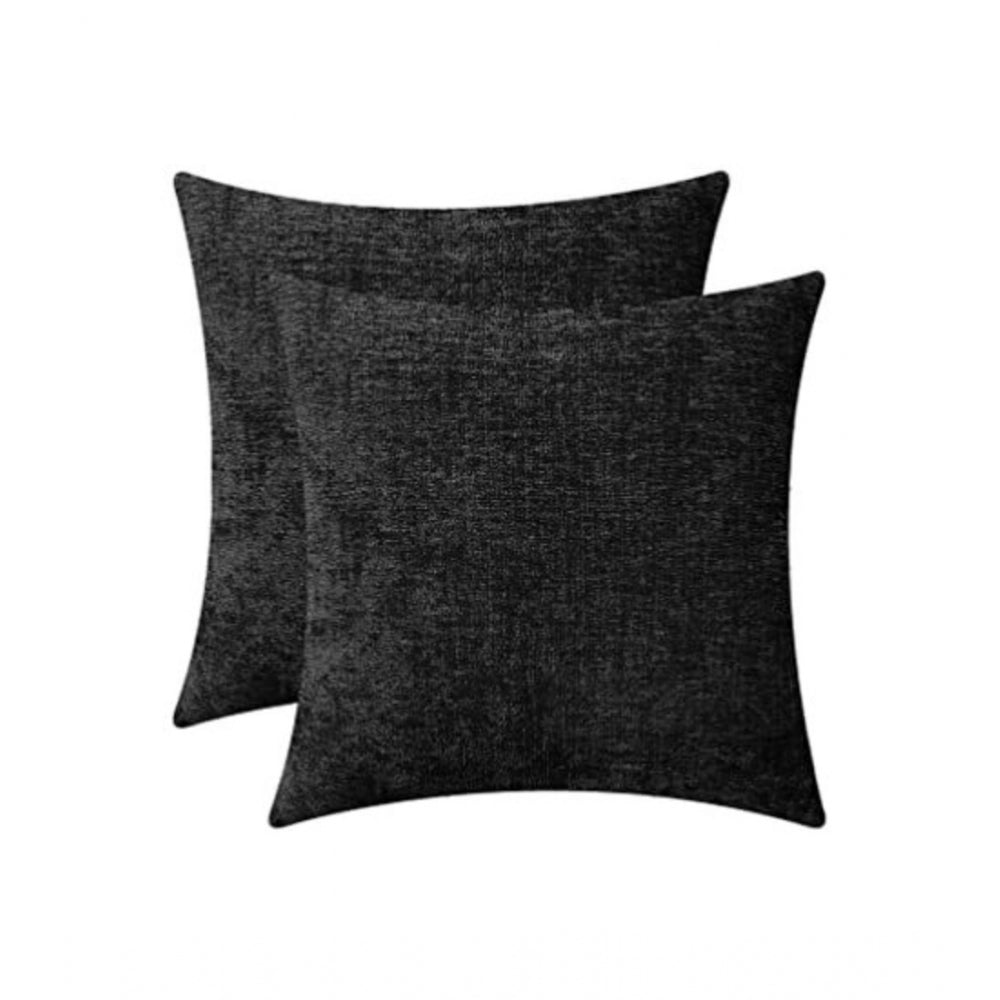 Pack Of_2 Chenille Checkered Cushion Covers (Black, Size: 18x18 In)