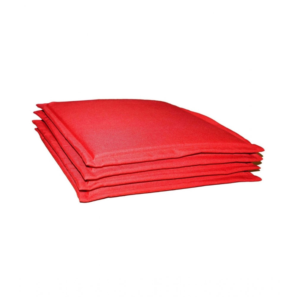 Pack Of_4 Polyester Solid Chairpads (Red, Size: 16x16 In)