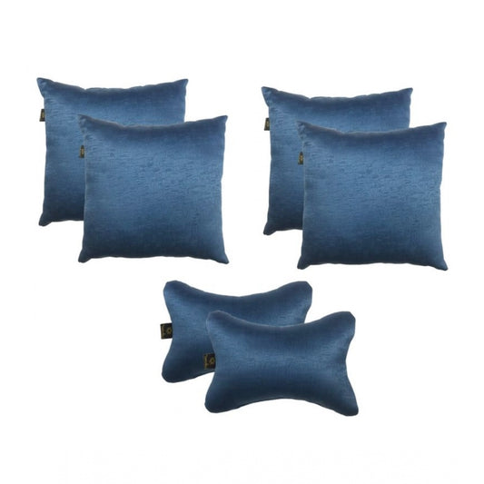 Pack Of_6 Polyester Solid Car Pillow Sets (Navy Blue, Size: 12x12 In)