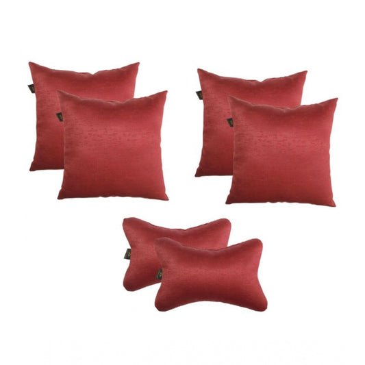 Pack Of_4 Polyester Solid Car Pillow Sets (Red, Size: 12x12 In)