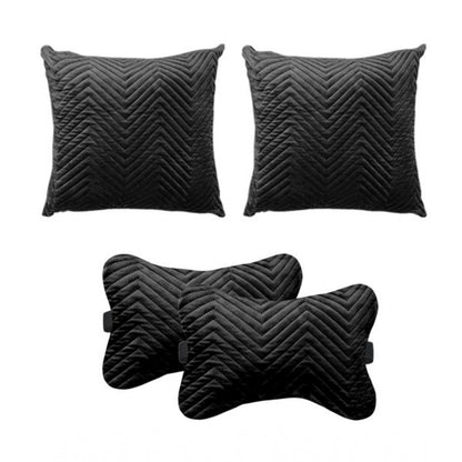 Pack Of_4 Polyester zig zag Car Pillow Sets (Black, Size: 12x12 In)