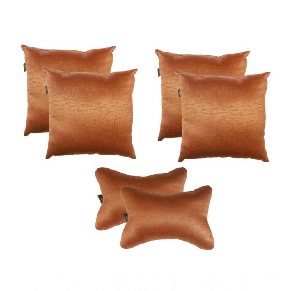 Pack Of_6 Polyester Solid Car Pillow Sets (Brown, Size: 12x12 In)