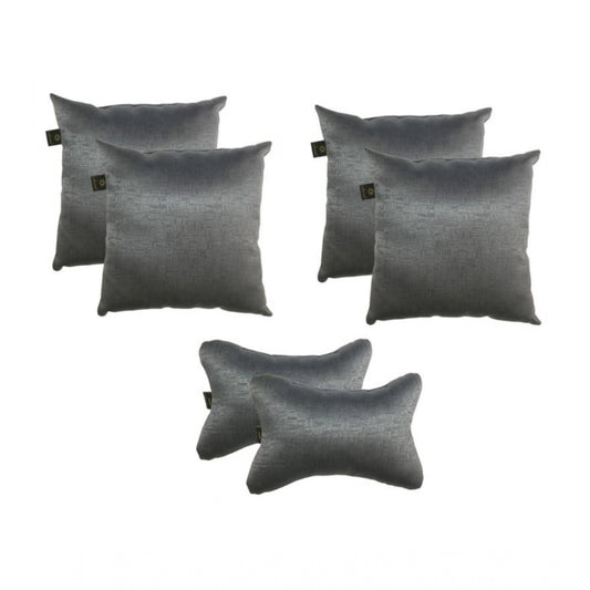 Pack Of_6 Polyester Solid Car Pillow Sets (Grey, Size: 12x12 In)