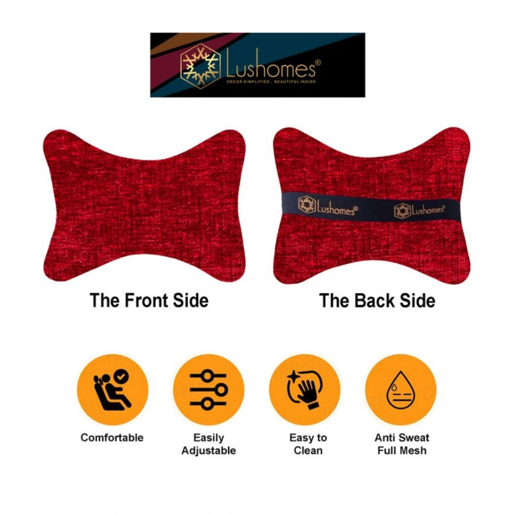 Pack Of_2 Polyester Solid Bone Neck Pillow (Red, Size: 7x11 In)