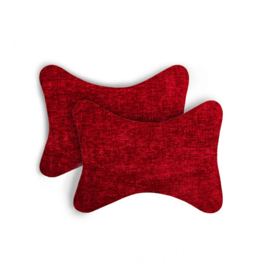 Pack Of_2 Polyester Solid Bone Neck Pillow (Red, Size: 7x11 In)