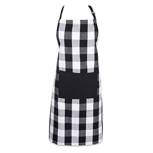 Cotton Checked  Aprons (Black &amp; White, Size: 28x32 In)