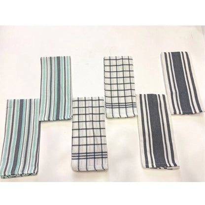 Pack Of_6 Cotton Checkered Kitchen Towel Sets (Grey, Size: 18x28 In)