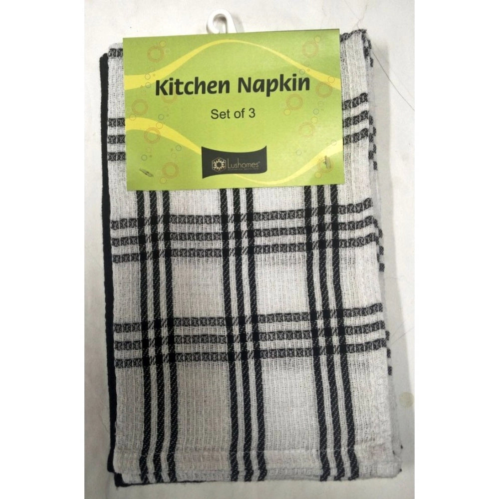 Pack Of_3 Cotton Checkered Kitchen Towel Sets (Black, Size: 13x22 In)