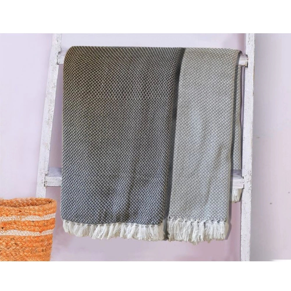 Pack Of_2 Cotton Checked  Bath Towels (Grey, Size: 28x59 In)