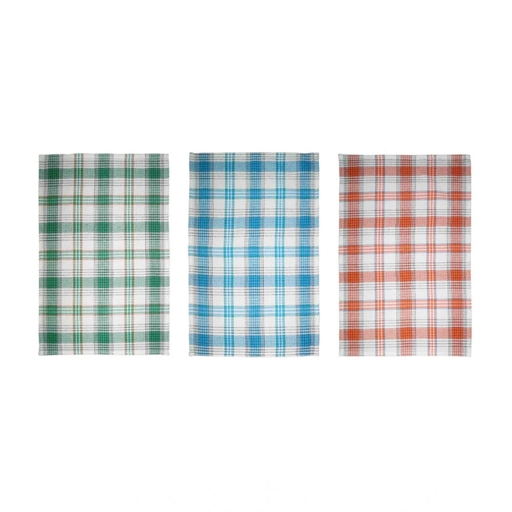 Pack Of_3 Cotton Checkered Kitchen Towel Sets (Multicolor, Size: 24x16 In)