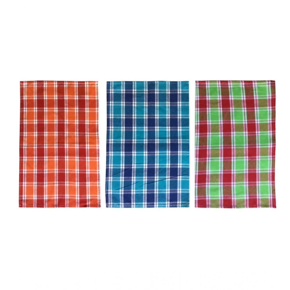 Pack Of_3 Cotton Checkered Kitchen Towel Sets (Multicolor, Size: 24x16 In)