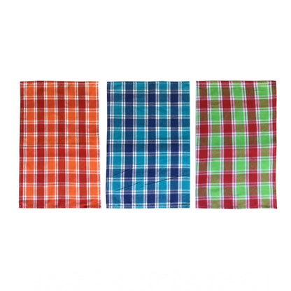 Pack Of_3 Cotton Checkered Kitchen Towel Sets (Multicolor, Size: 24x16 In)