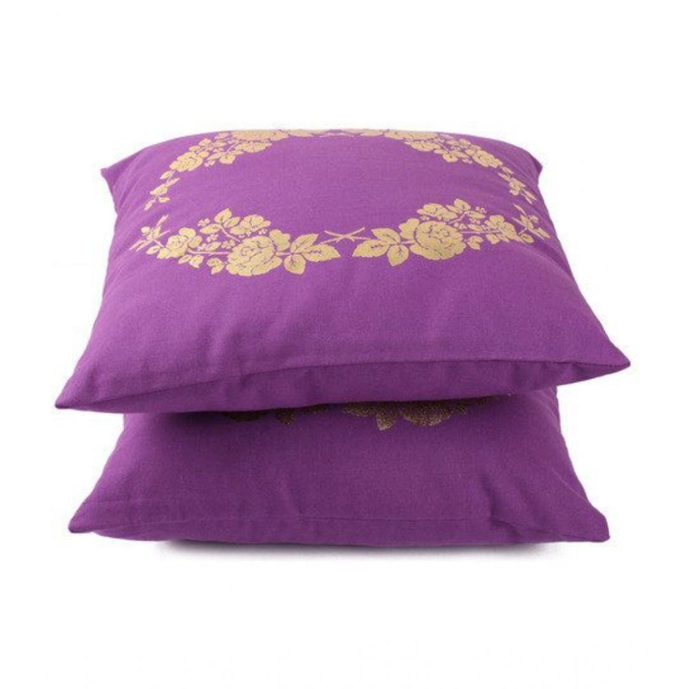 Pack Of_2 Cotton Printed Cushion Cover Sets (Purple, Size: 16x16 In)