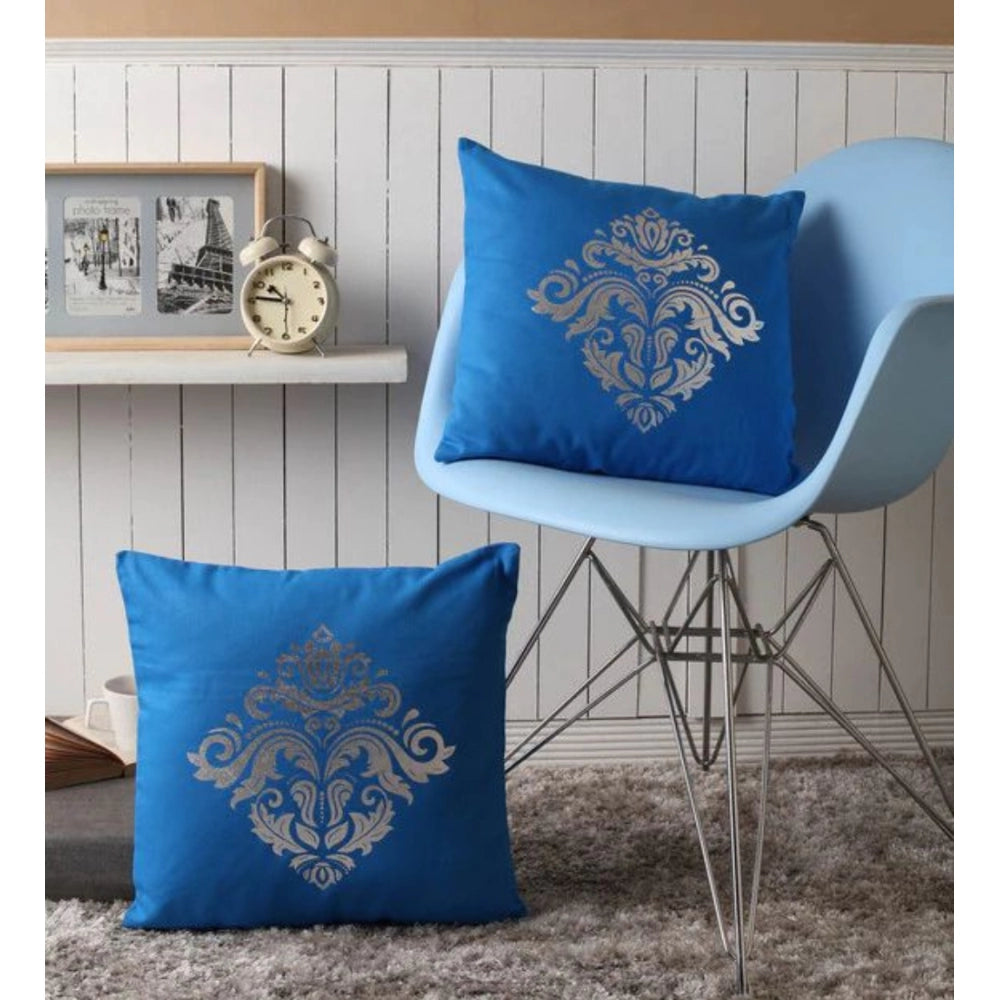 Pack Of_2 Cotton Printed Cushion Cover Sets (Blue, Size: 16x16 In)