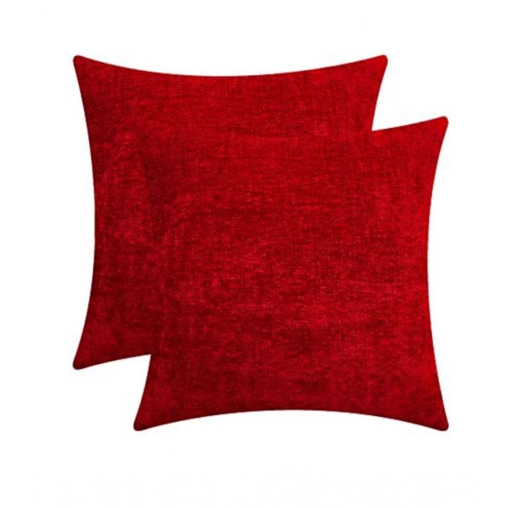 Pack Of_2 Chenille Checkered Cushion Covers (Red, Size: 20x20 In)