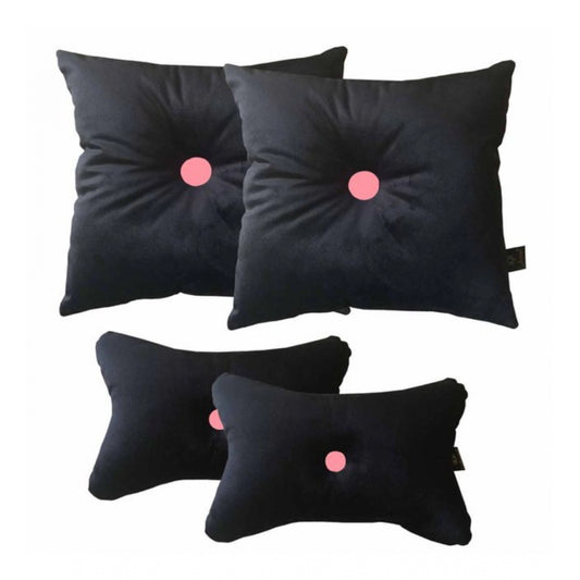 Pack Of_4 Polyester Solid Car Pillow Sets (Black &amp; Pink, Size: 12x12 In)