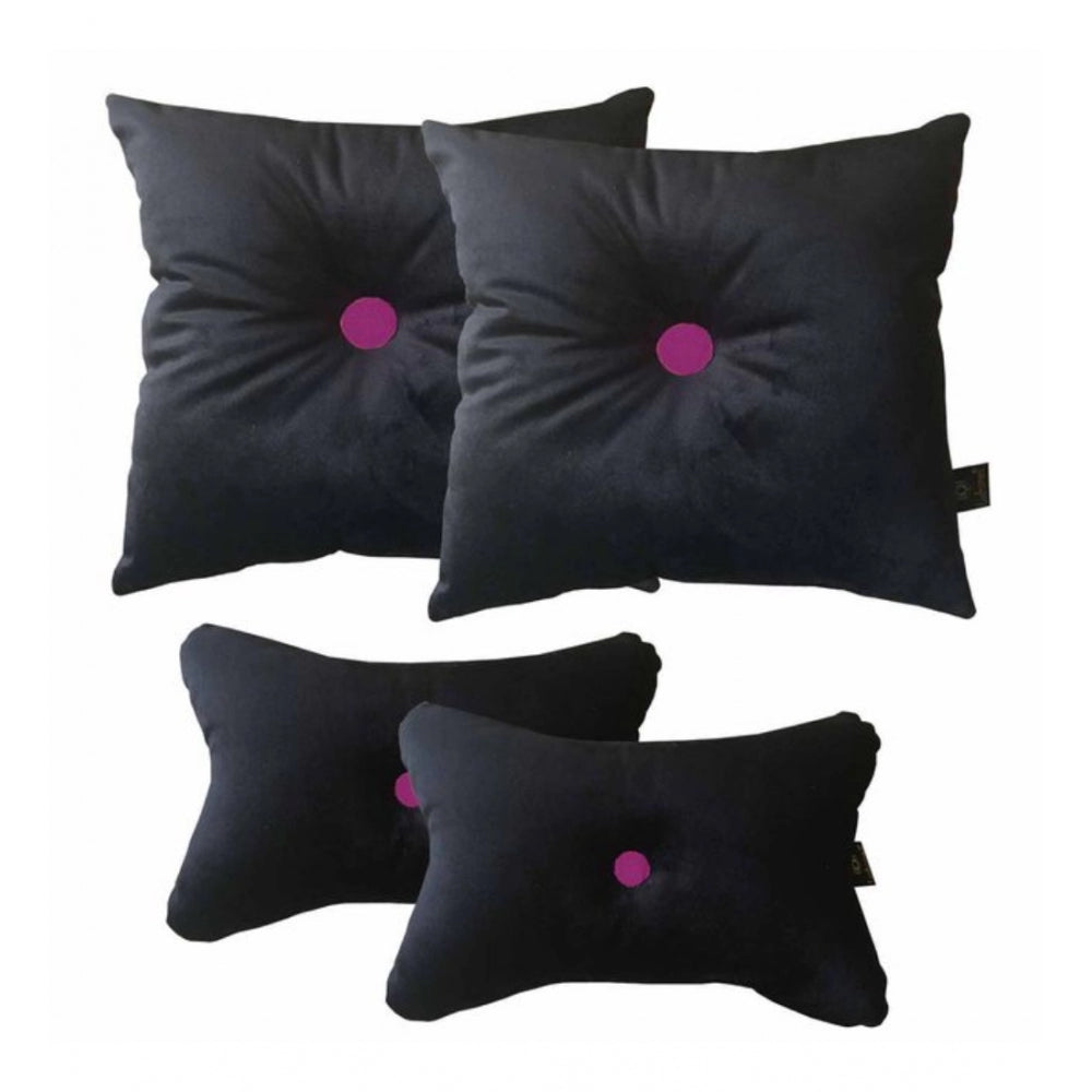 Pack Of_4 Polyester Solid Car Pillow Sets (Black &amp; Pink, Size: 12x12 In)