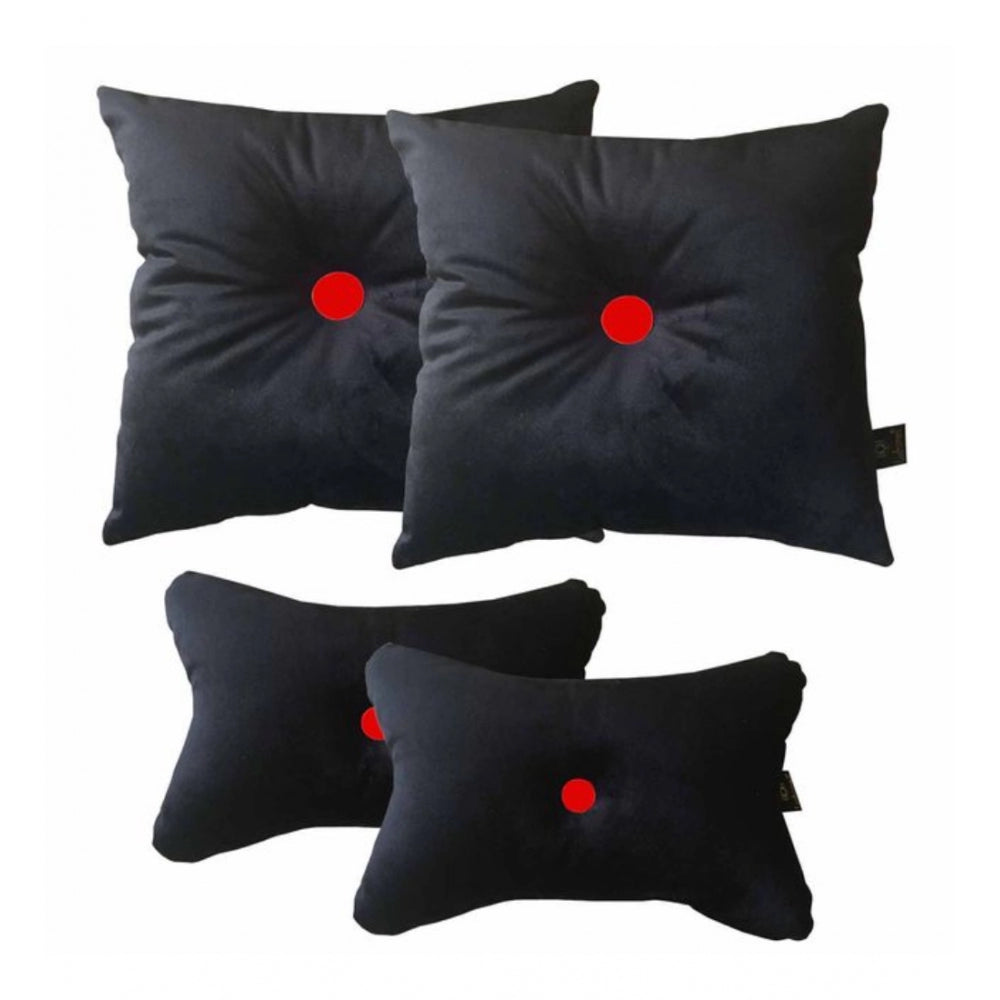 Pack Of_4 Polyester Solid Car Pillow Sets (Black &amp; Red, Size: 12x12 In)