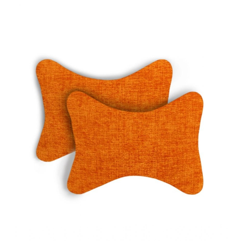 Pack Of_2 Polyester Solid Bone Neck Pillow (Orange, Size: 7x11 In)