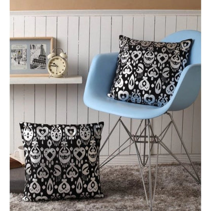 Pack Of_2 Cotton Printed Cushion Cover Sets (Black, Size: 16x16 In)