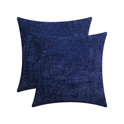 Pack Of_2 Chenille Checkered Cushion Covers (Navy Blue, Size: 18x18 In)