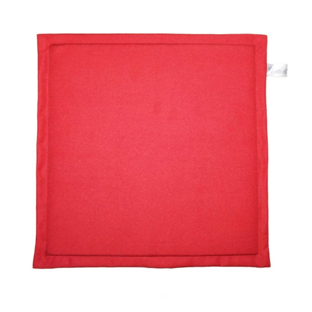 Pack Of_4 Polyester Solid Chairpads (Red, Size: 16x16 In)