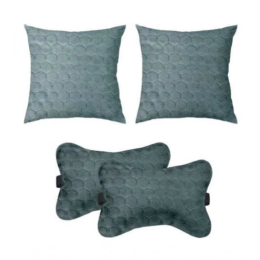 Pack Of_4 Polyester Printed Car Pillow Sets (Grey, Size: 12x12 In)