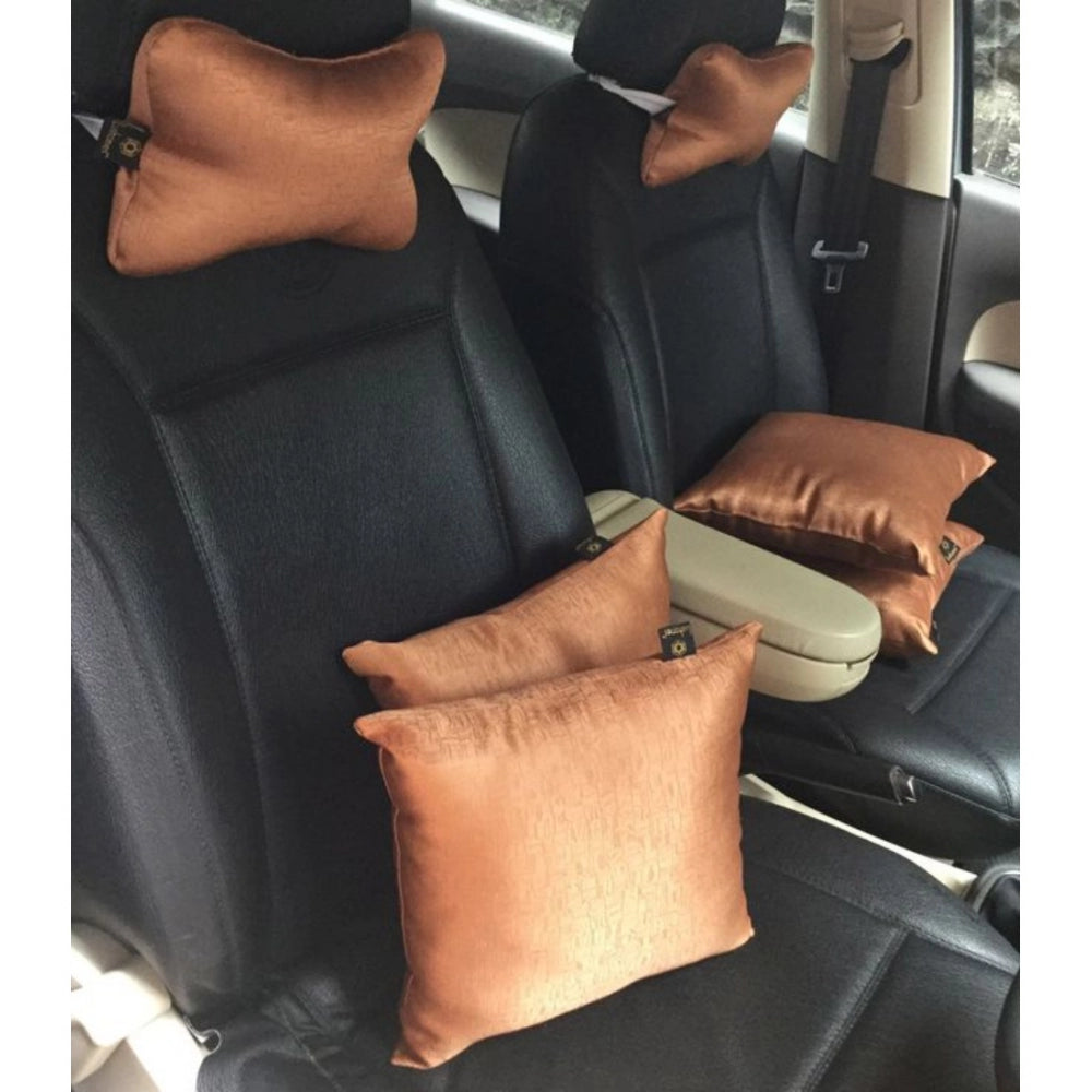 Pack Of_6 Polyester Solid Car Pillow Sets (Brown, Size: 12x12 In)