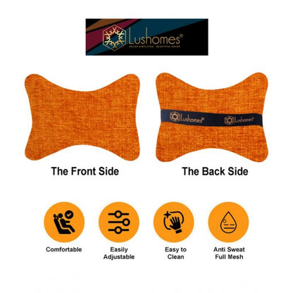 Pack Of_2 Polyester Solid Bone Neck Pillow (Orange, Size: 7x11 In)