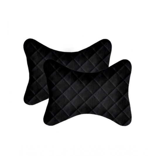 Pack Of_2 Velvet Checked  Bone Neck Pillow (Black, Size: 6x10 In)