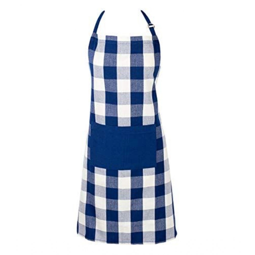 Cotton Checked  Aprons (Blue, Size: 28x32 In)