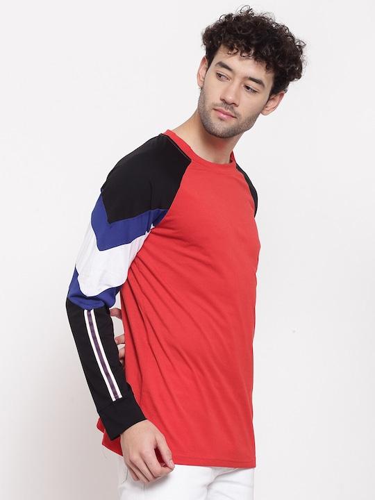 Cotton Color Block Full Sleeves Mens Round Neck T-Shirt