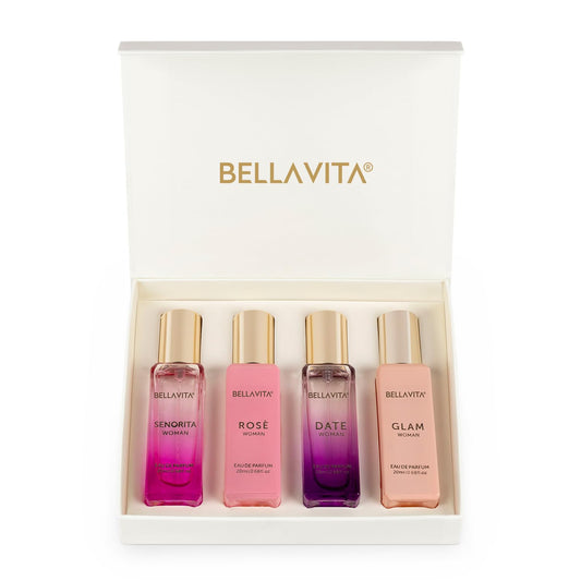 Bella Vita Luxury Woman Eau De Parfum Gift Set 4x20 ml for Women with Date, Senorita, Glam, Rose Perfume|Floral