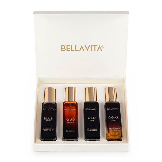 Bella Vita Luxury Man Perfume Gift Set 4 x 20 ml for Men with KLUB, OUD, CEO, G.O.A.T Perfume