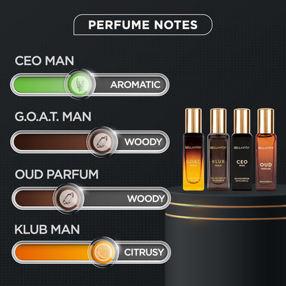 Bella Vita Luxury Man Perfume Gift Set 4 x 20 ml for Men with KLUB, OUD, CEO, G.O.A.T Perfume