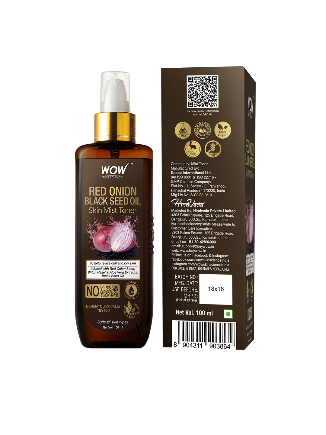 WOW Skin Science Red Onion & Black Seed Oil Skin Mist Toner 100 ml