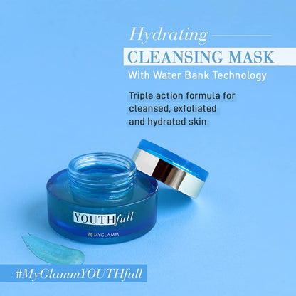 MyGlamm YOUTHfull Hydrating Cleansing Mask With Water Bank Technology - 50 gm | Exfoliating Face Mask | Jelly Texture