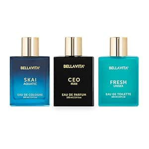 Bella Vita Luxury Men & Women Work & Play Combo & , 3 Premium Long Lasting Liquid Fragrance Aquatic Scent With Skai Edc, Fresh Edt & Ceo Men Edp, 100 Ml Each