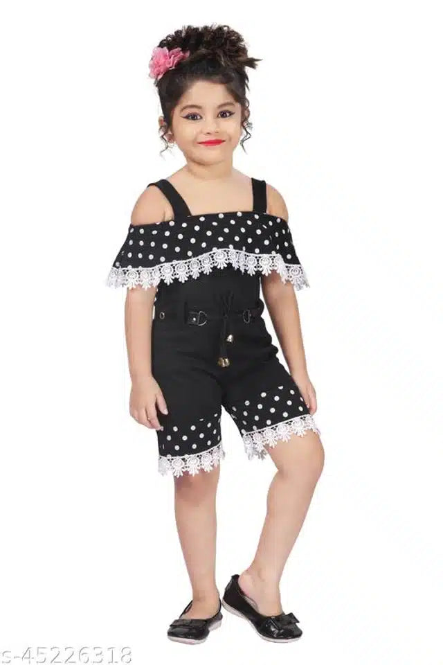 Cotton Jumpsuit for Girls (Black, 6-7 Years)